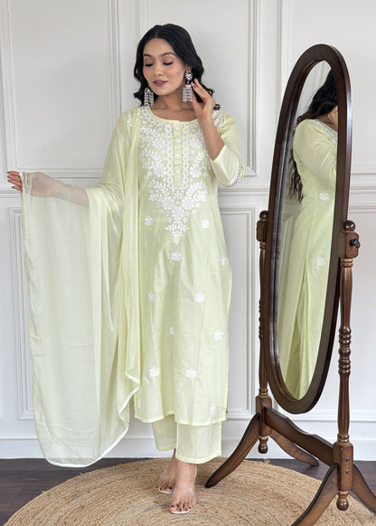 Light Yellow Embroidered Kurta Set