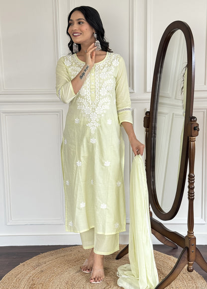 Light Yellow Embroidered Kurta Set