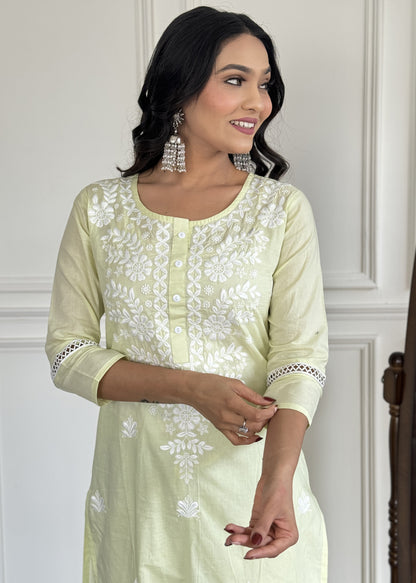 Light Yellow Embroidered Kurta Set