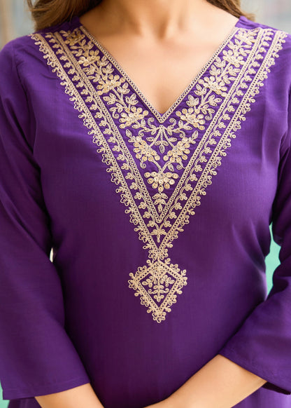 Royal Purple Embroidered Kurta Set
