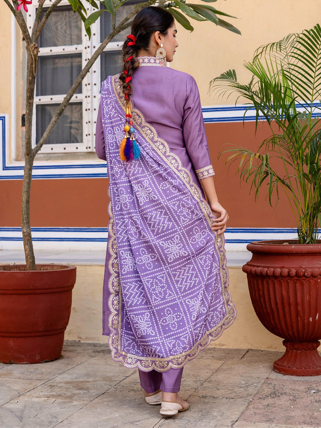 LAVENDER VISCOSE SILK EMBROIDERED SET