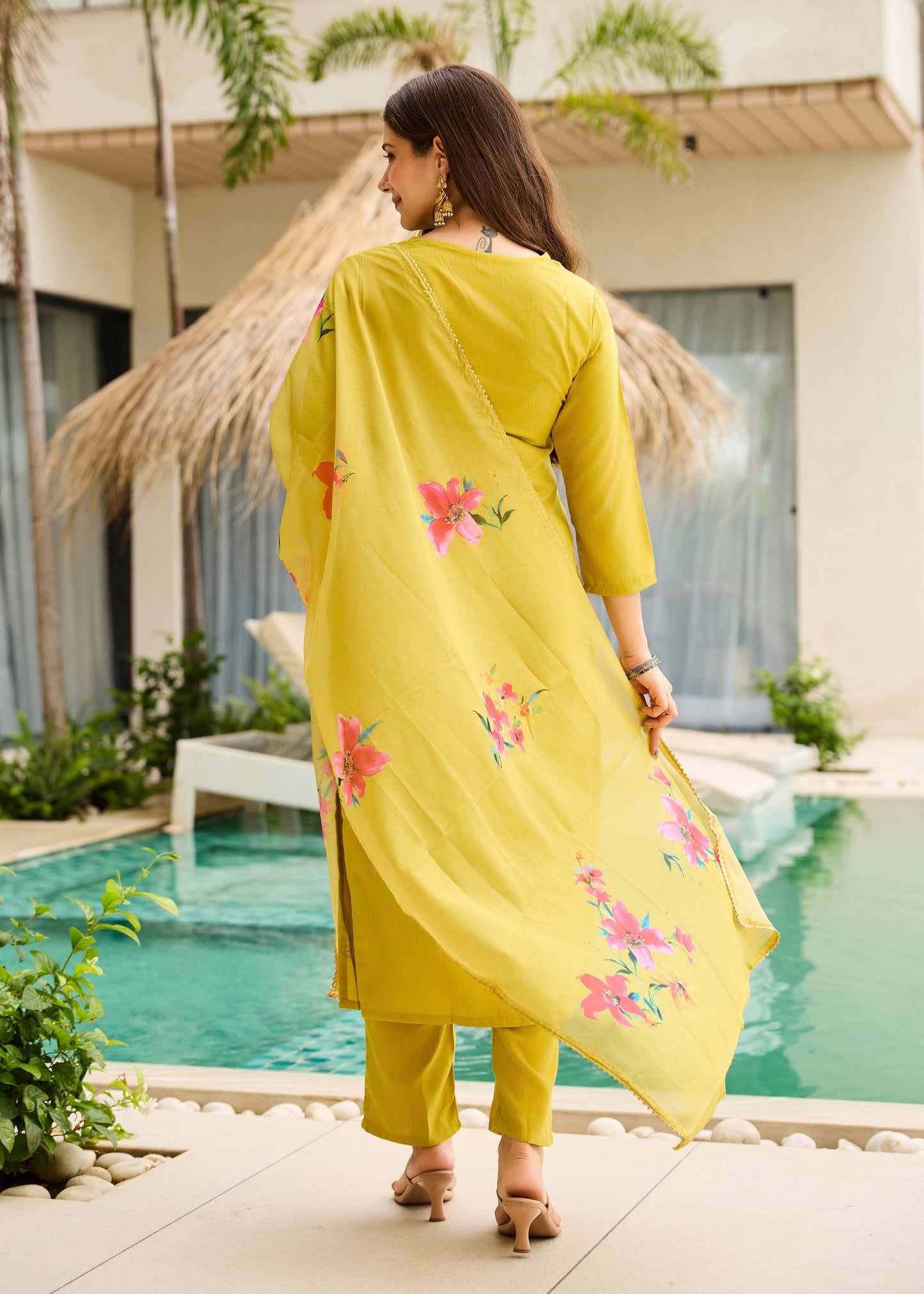 Lemon Yellow Embroidered Kurta Set