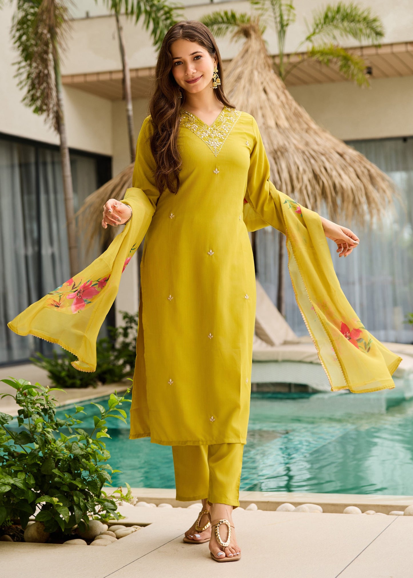 Lemon Yellow Embroidered Kurta Set
