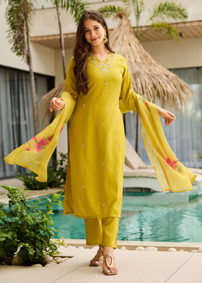 Lemon Yellow Embroidered Kurta Set