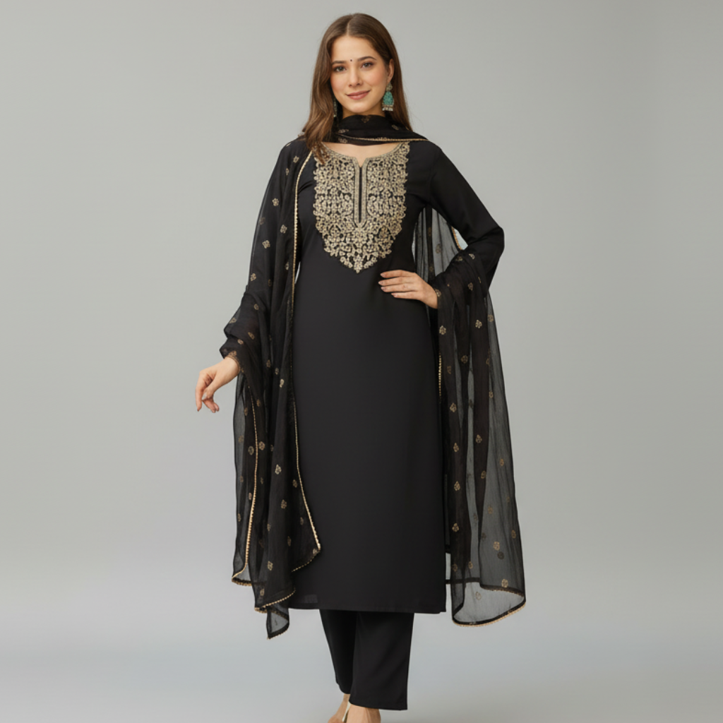 Classic Black Embroidered Kurta Set
