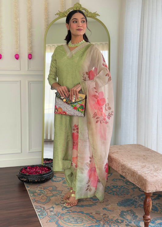 Pista Green Embroidered Kurta Set
