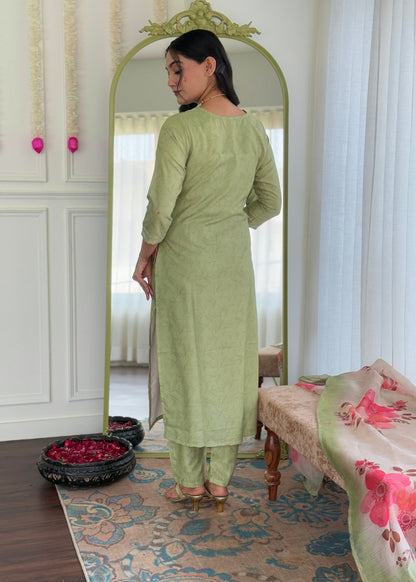 Pista Green Embroidered Kurta Set