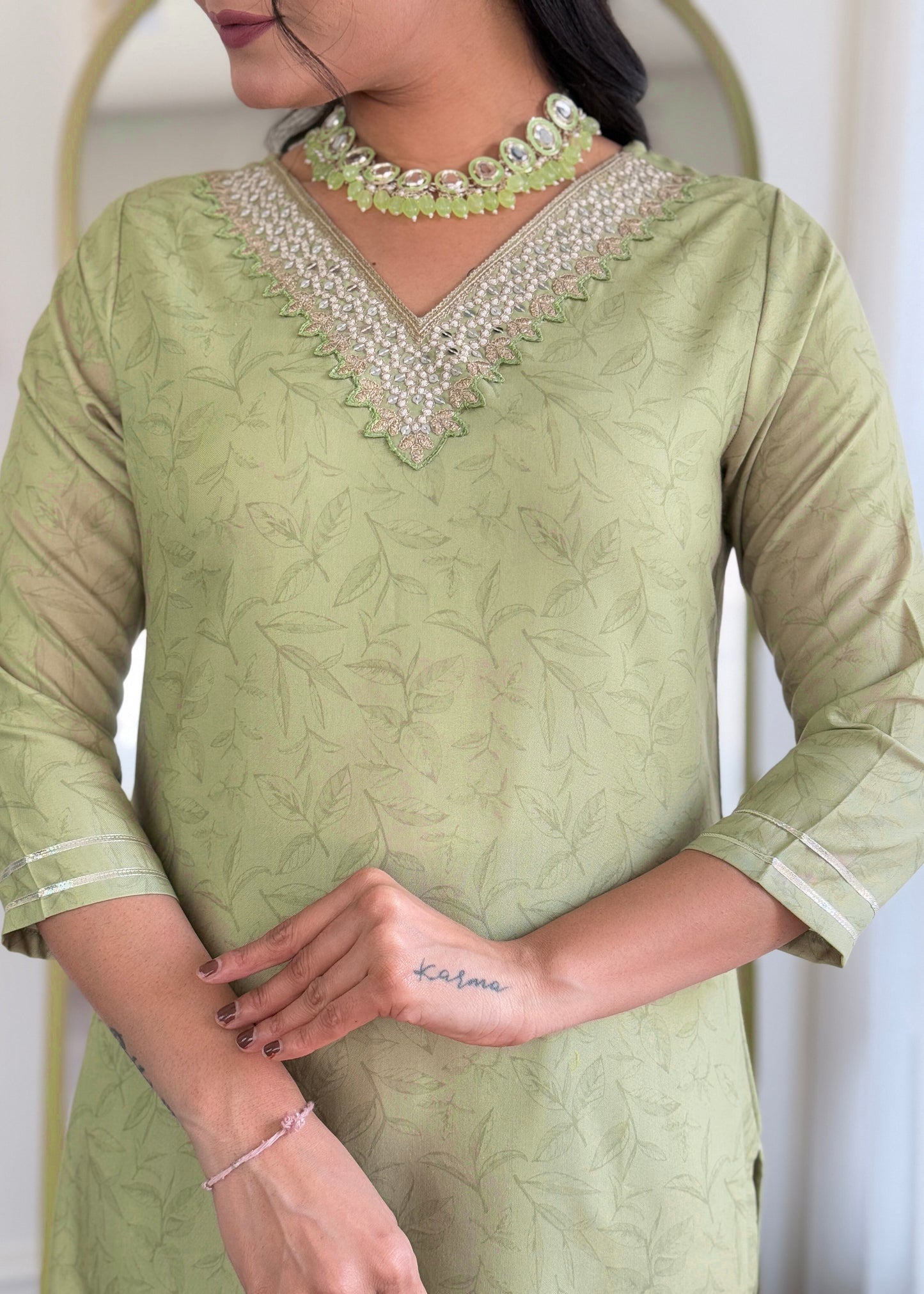 Pista Green Embroidered Kurta Set