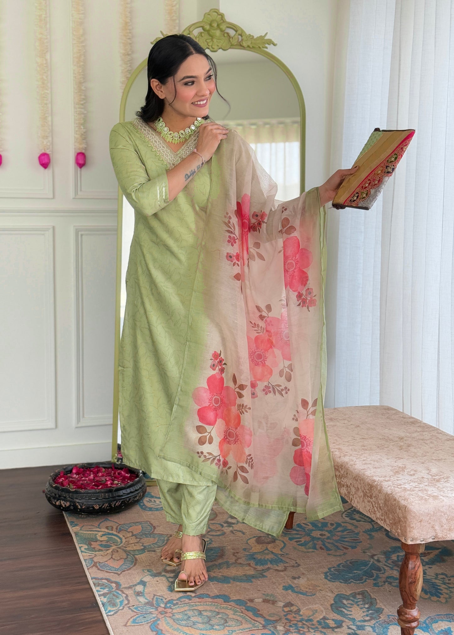 Pista Green Embroidered Kurta Set