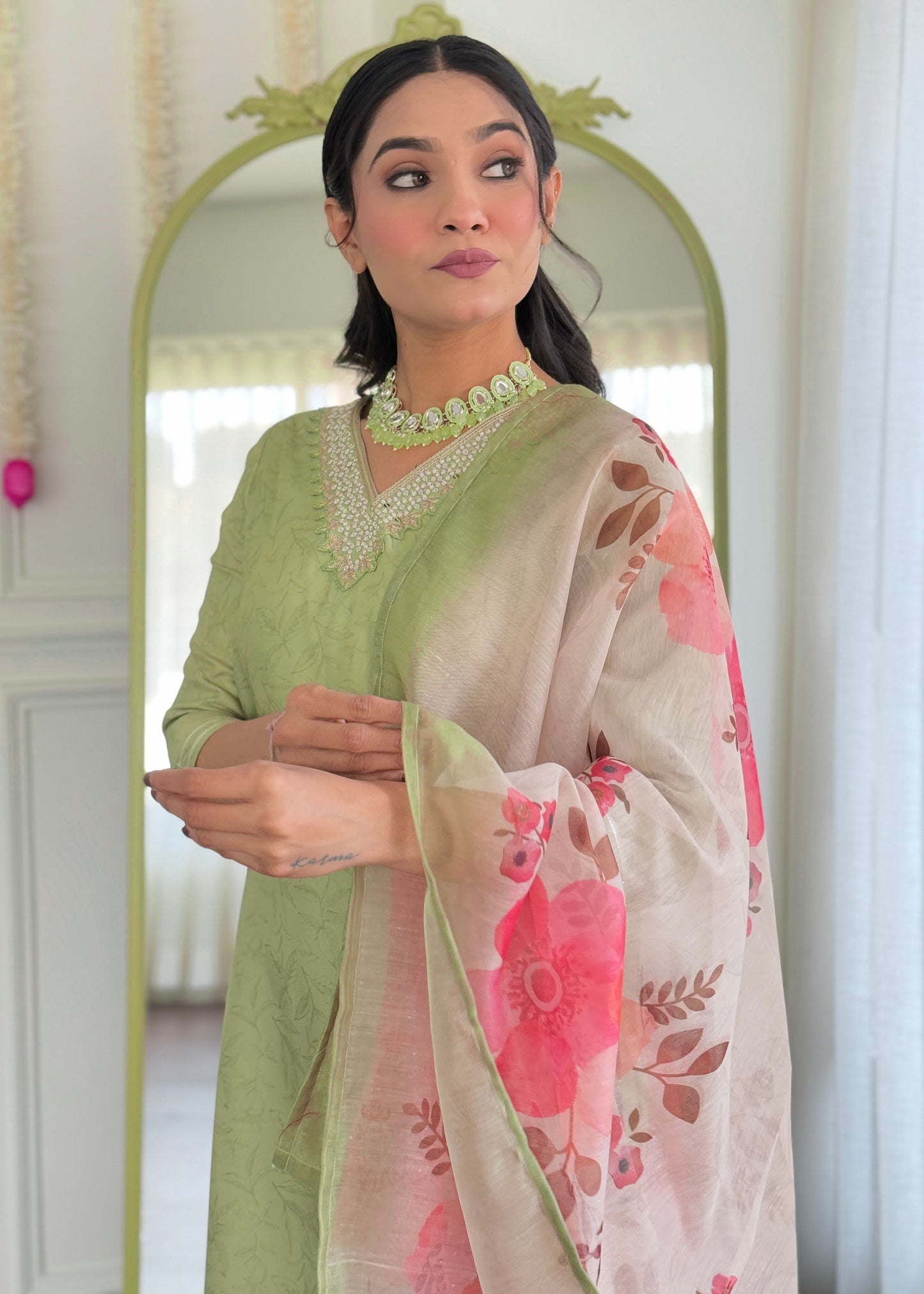 Pista Green Embroidered Kurta Set