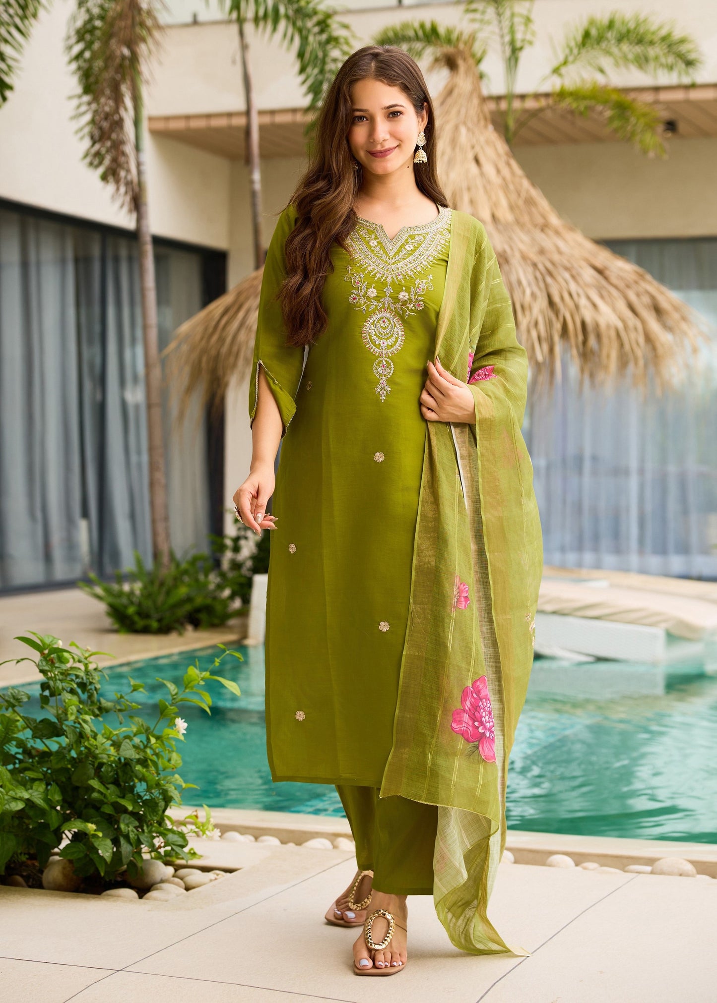 Lime Green Embroidered Kurta Set