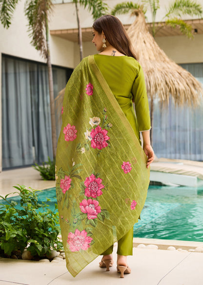 Lime Green Embroidered Kurta Set