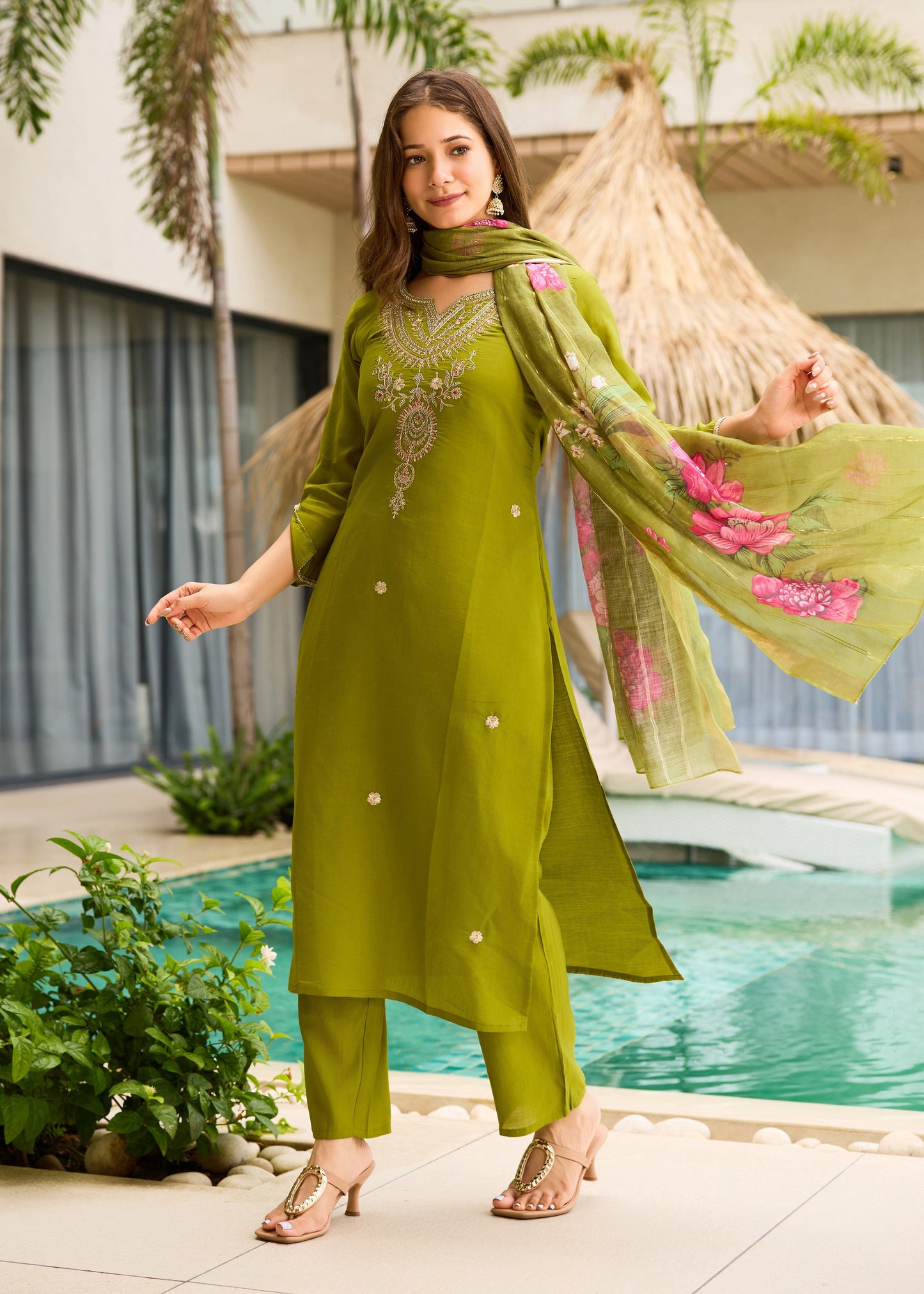 Lime Green Embroidered Kurta Set