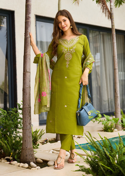 Lime Green Embroidered Kurta Set