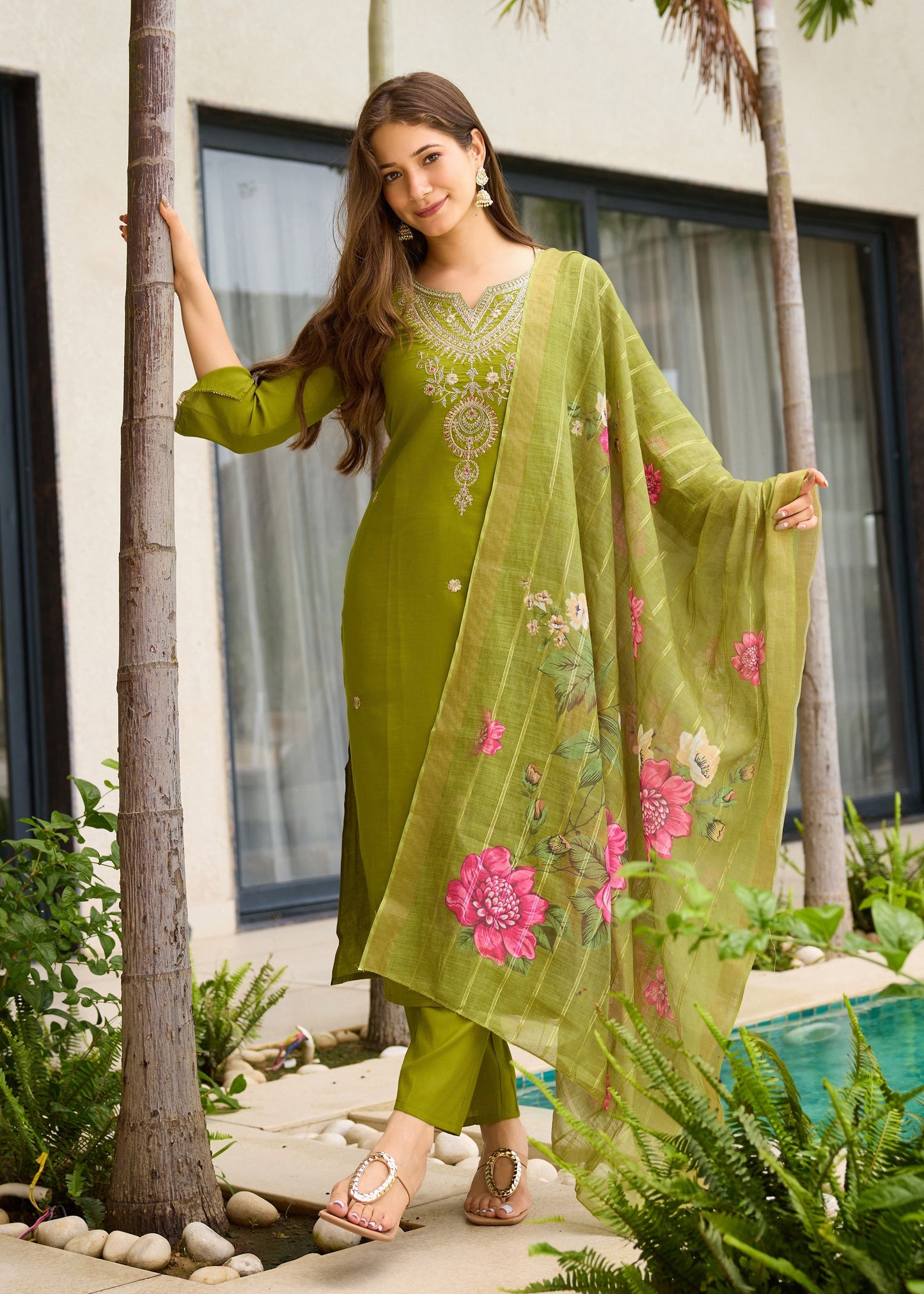 Lime Green Embroidered Kurta Set