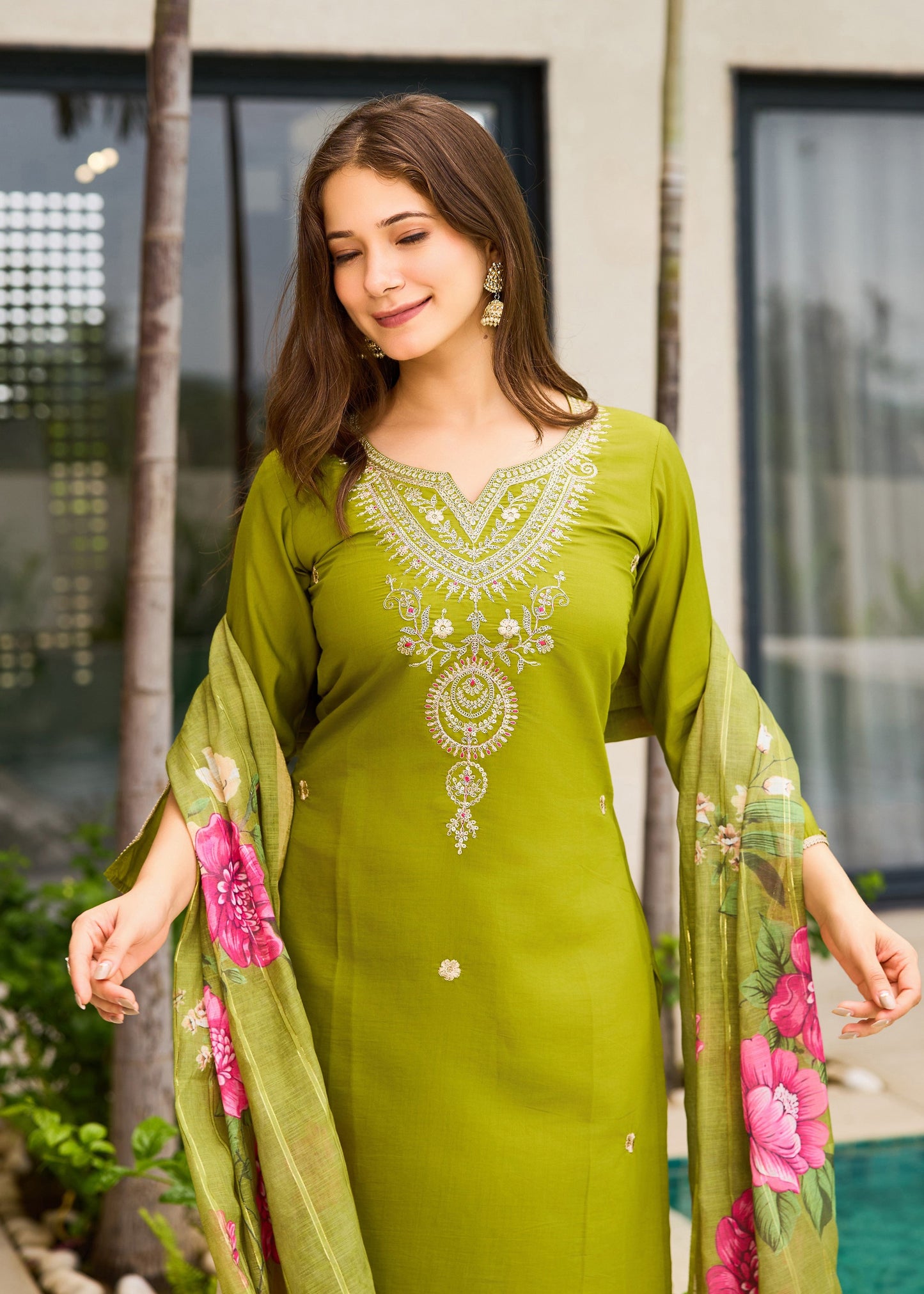 Lime Green Embroidered Kurta Set