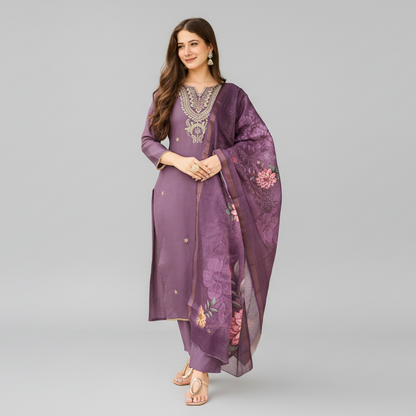 Dusty Purple Embroidered Kurta Set