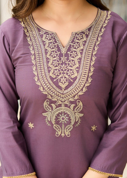 Dusty Purple Embroidered Kurta Set