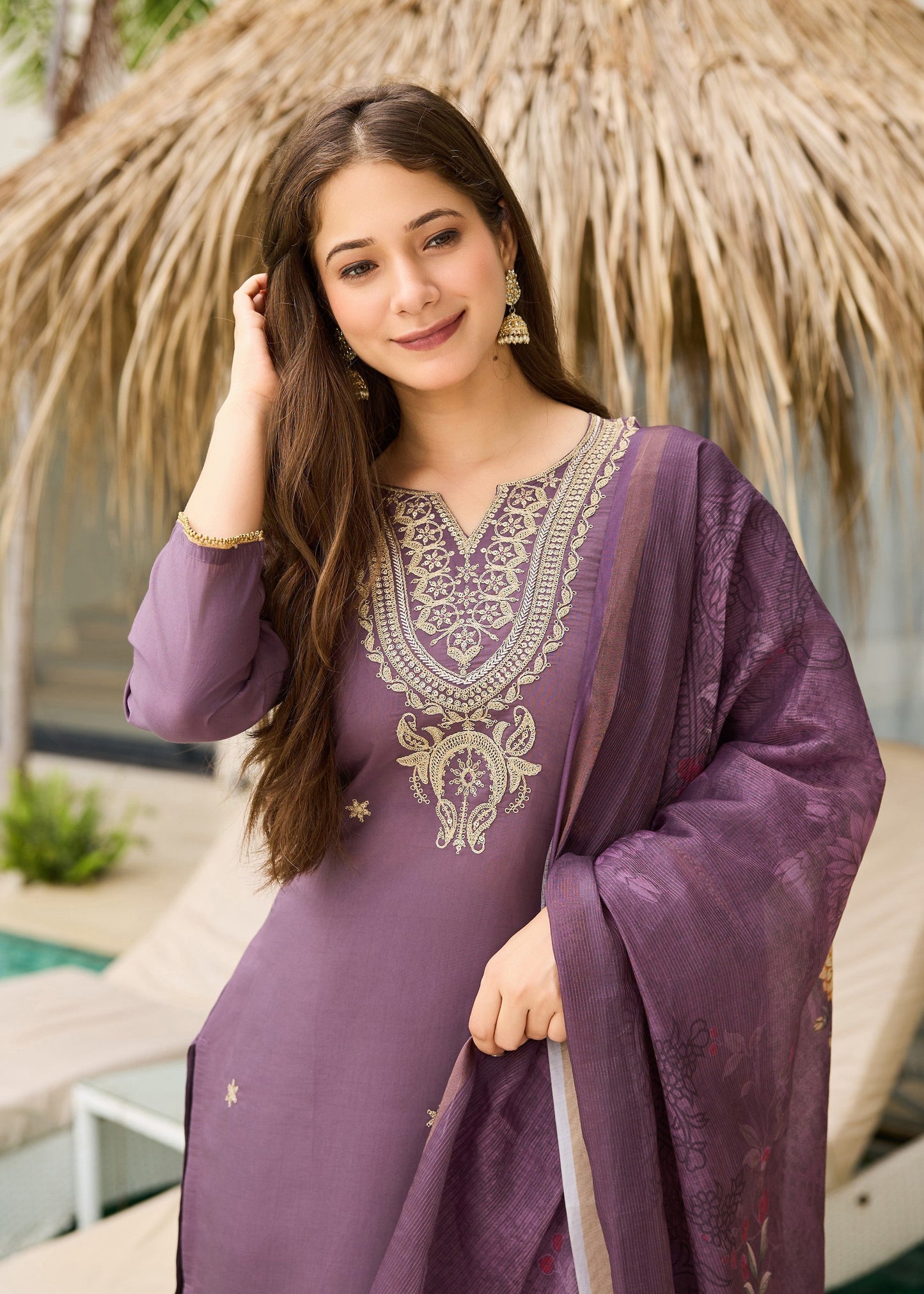 Dusty Purple Embroidered Kurta Set