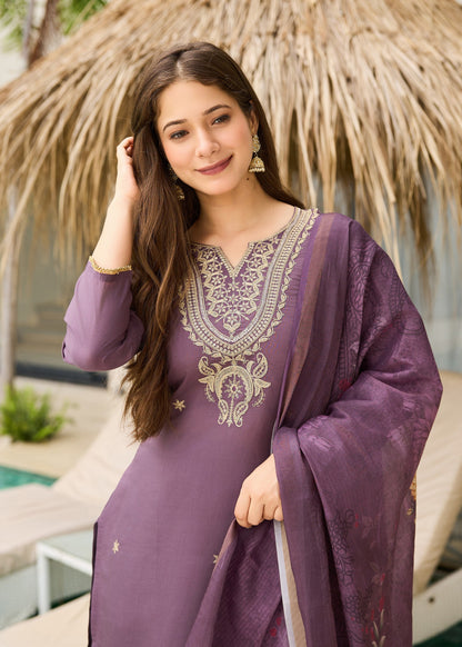 Dusty Purple Embroidered Kurta Set