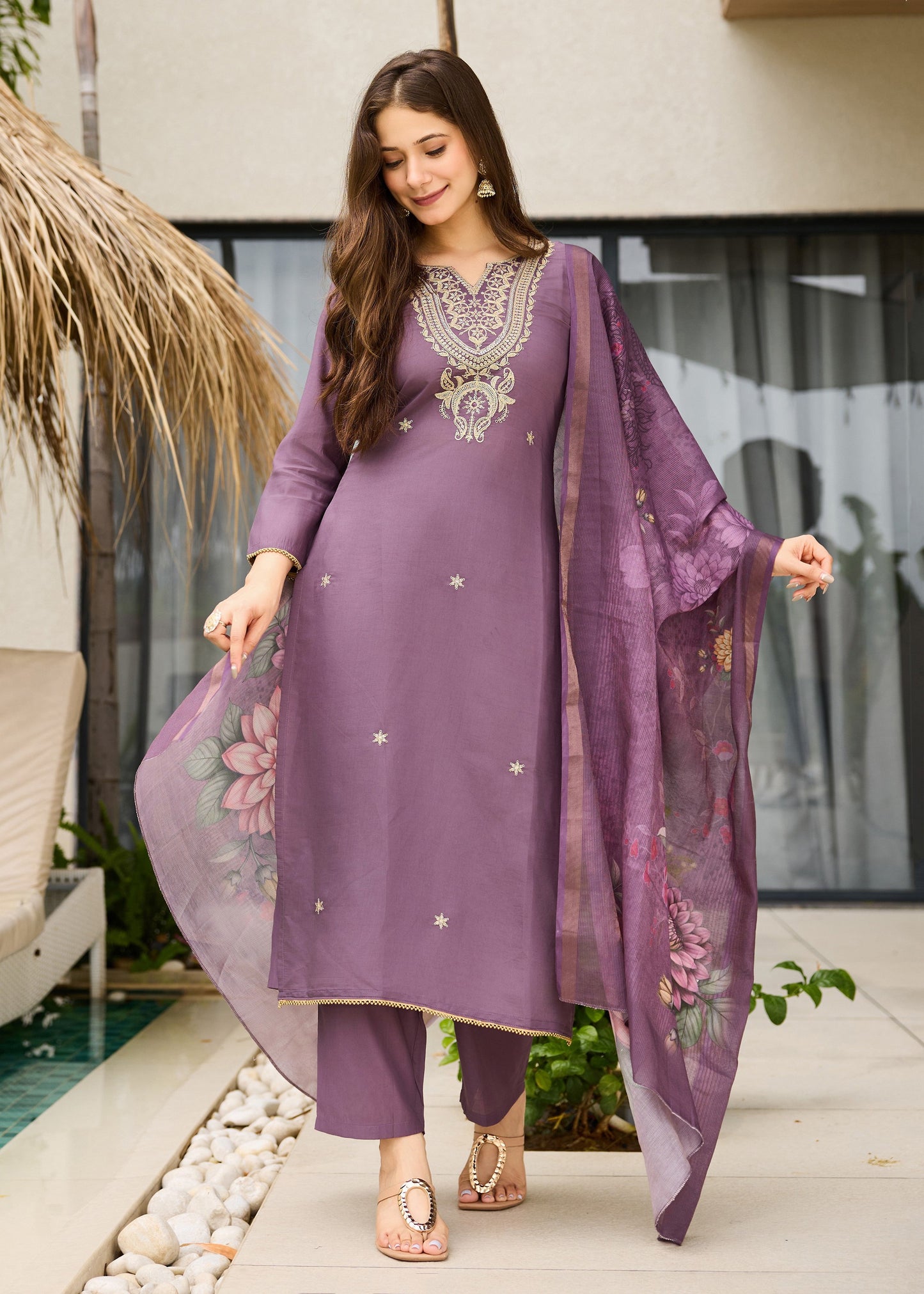 Dusty Purple Embroidered Kurta Set