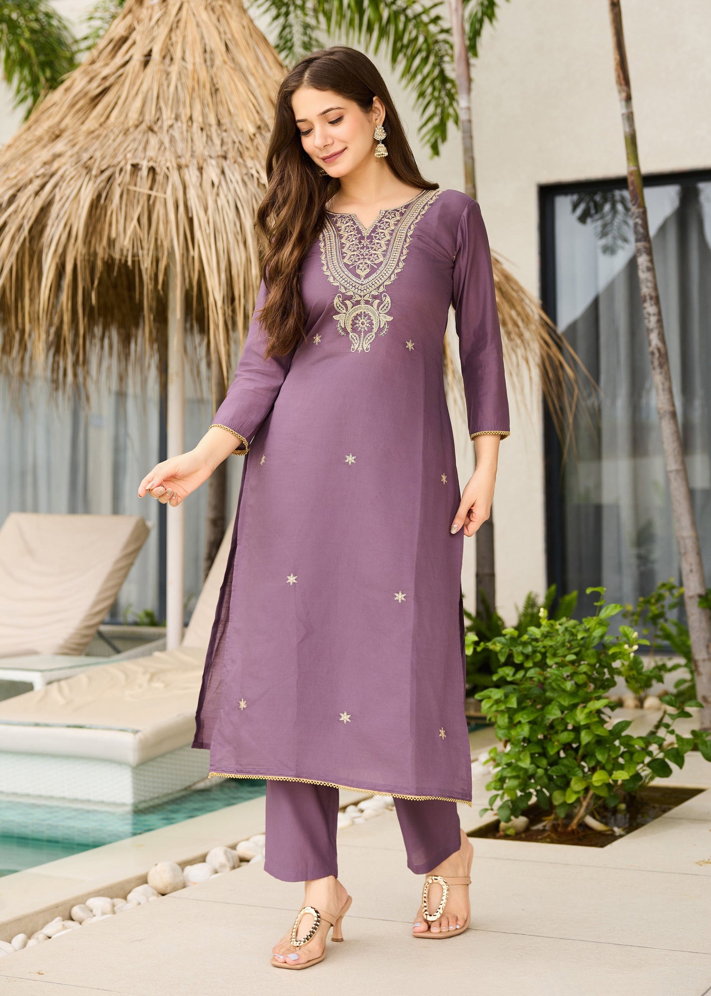 Dusty Purple Embroidered Kurta Set