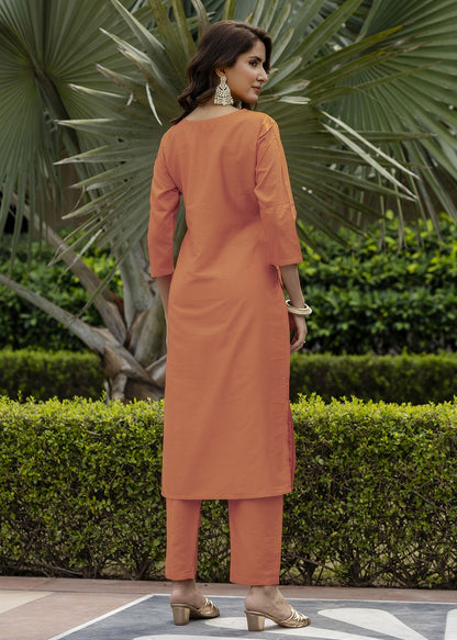 Rust Orange Embroidered Kurta Set