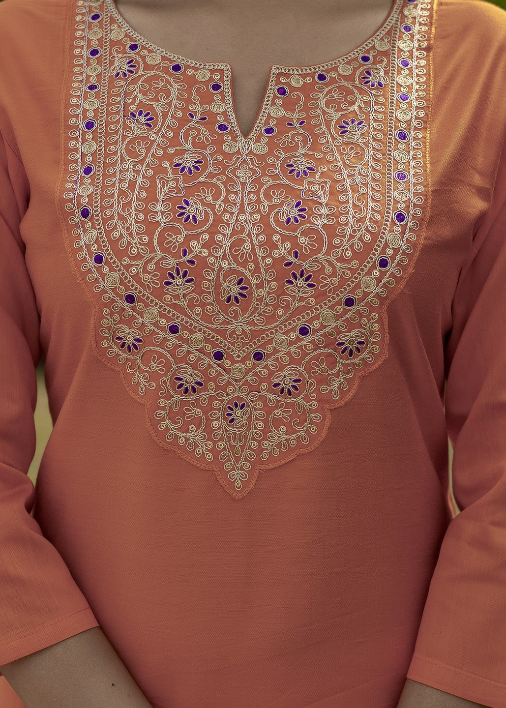 Rust Orange Embroidered Kurta Set