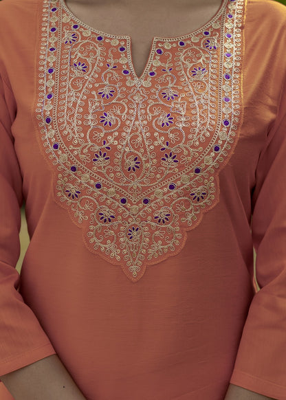 Rust Orange Embroidered Kurta Set