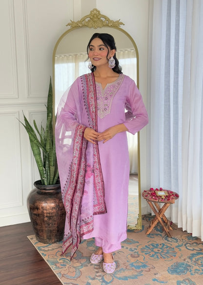 Lavender Embroidered Kurta Set