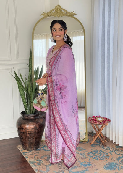 Lavender Embroidered Kurta Set