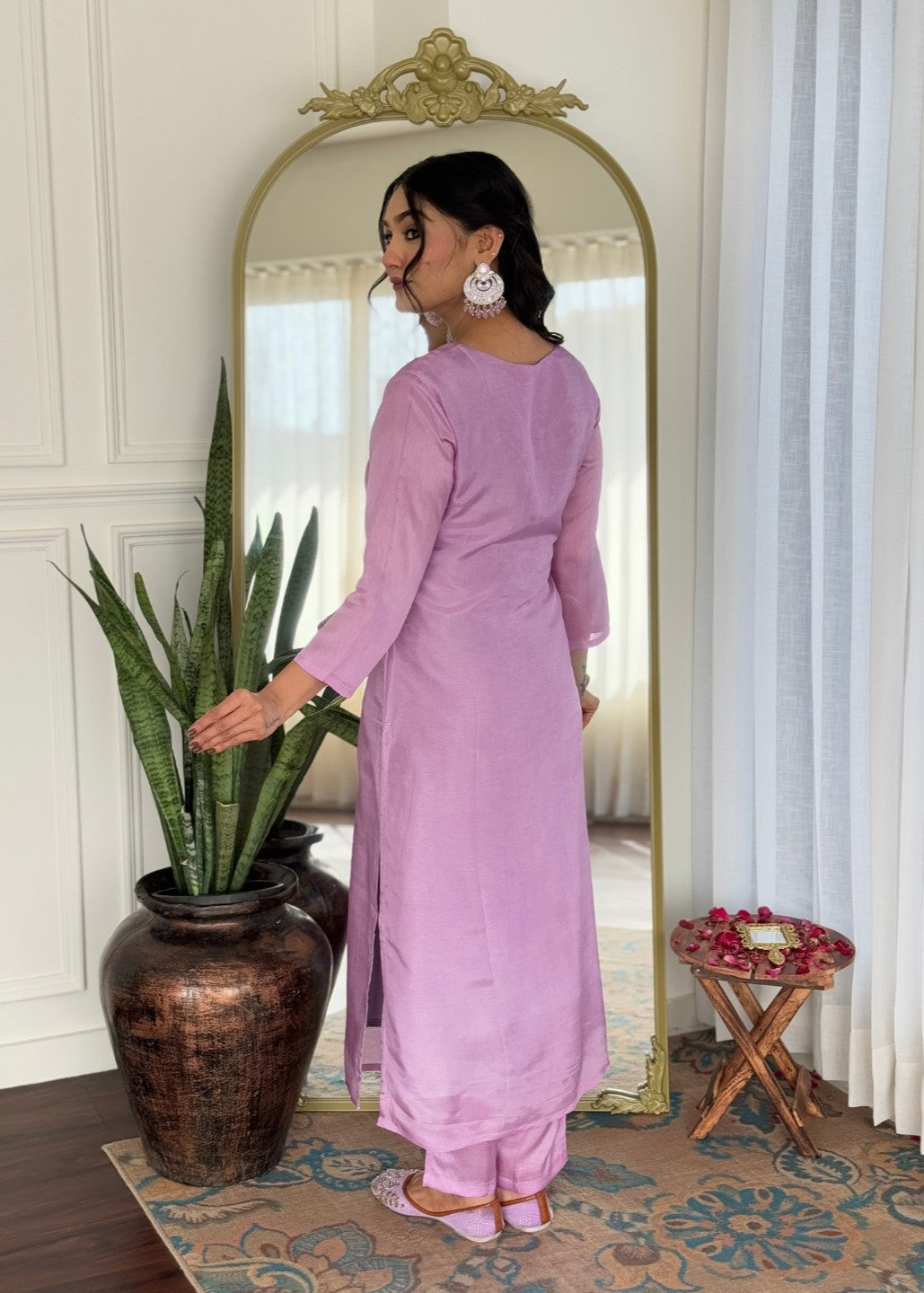 Lavender Embroidered Kurta Set