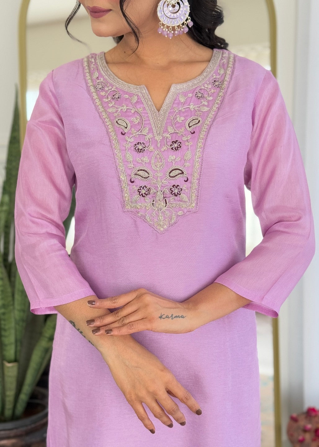 Lavender Embroidered Kurta Set
