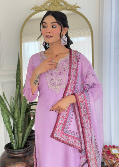 Lavender Embroidered Kurta Set