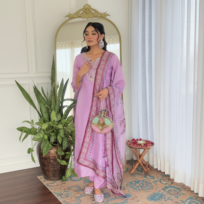 Lavender Embroidered Kurta Set