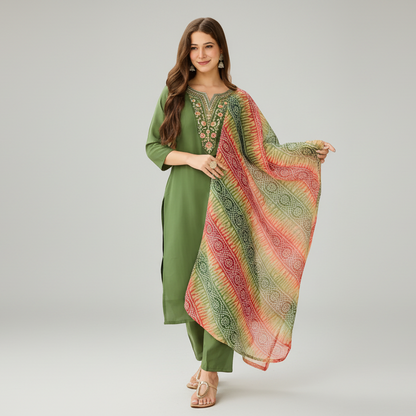 Mehendi Green Embroidered Kurta Set