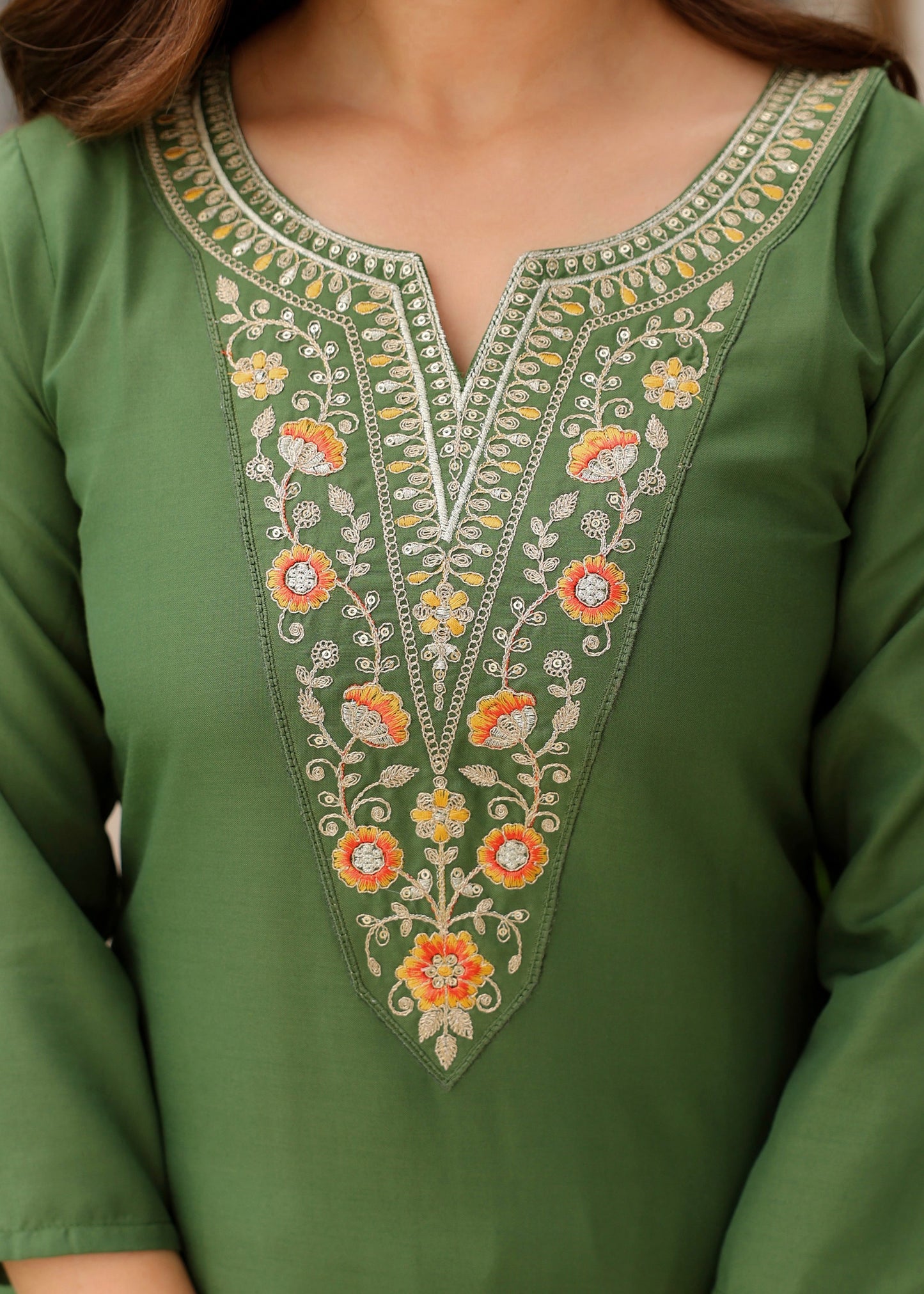 Mehendi Green Embroidered Kurta Set