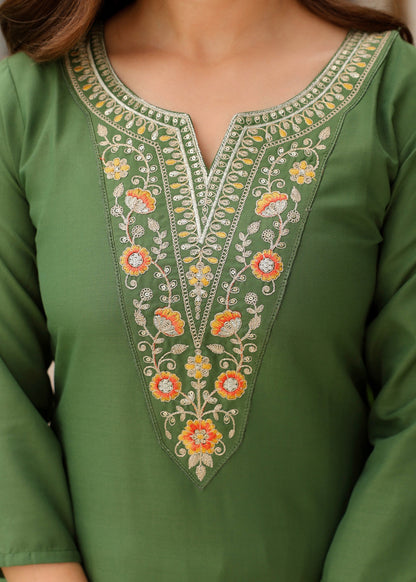 Mehendi Green Embroidered Kurta Set