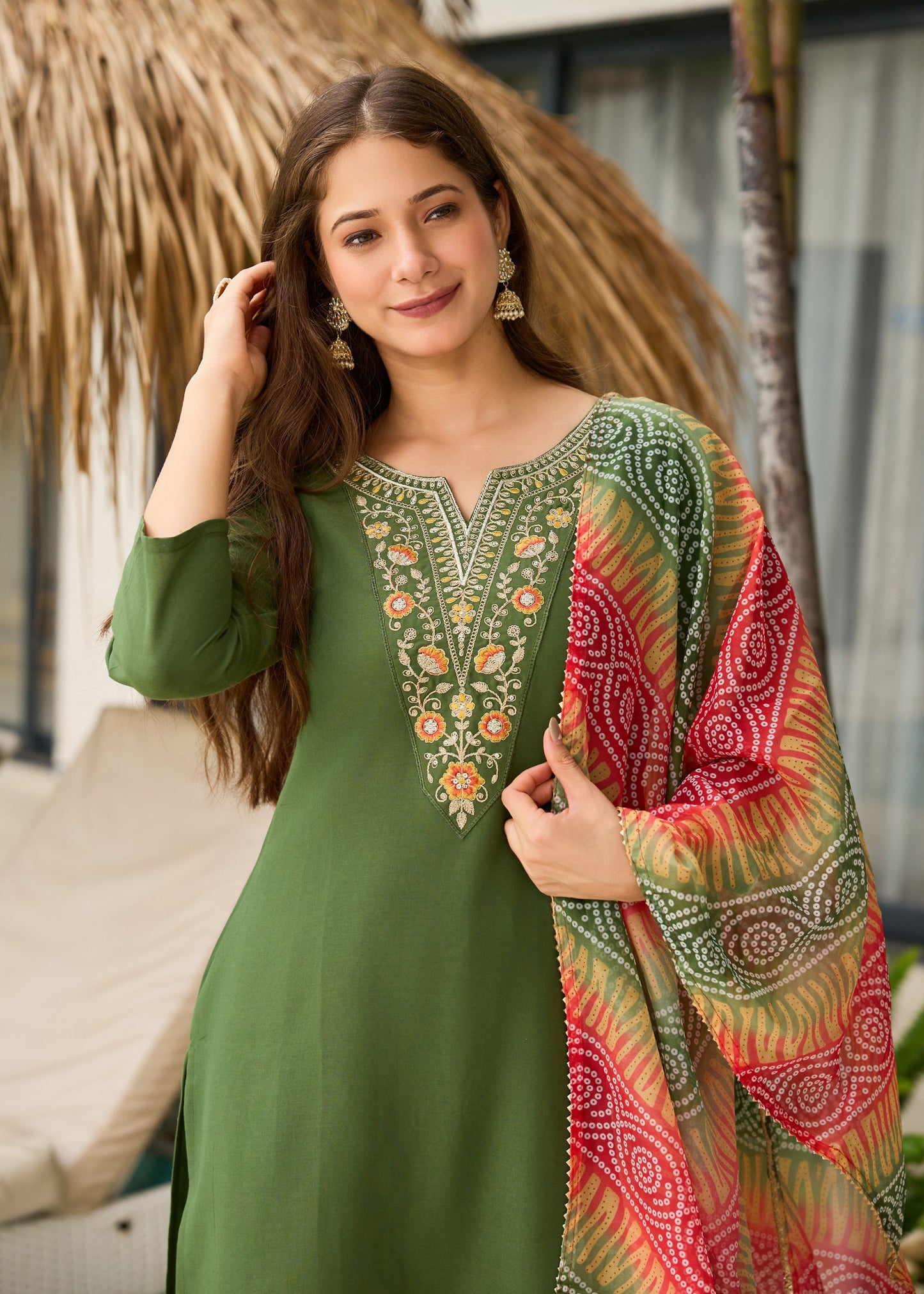 Mehendi Green Embroidered Kurta Set