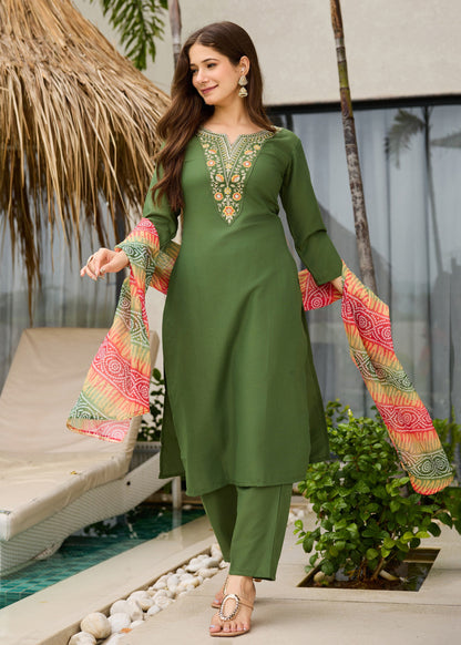 Mehendi Green Embroidered Kurta Set