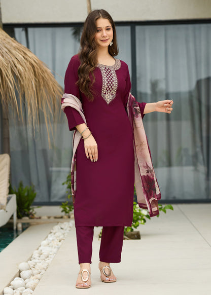 Maroon Embroidered Kurta Set
