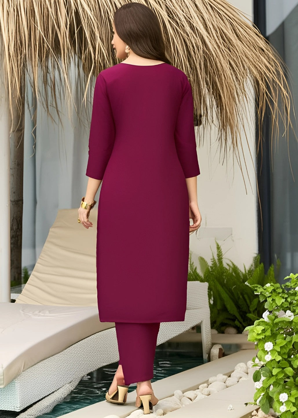 Maroon Embroidered Kurta Set