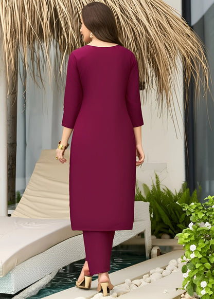 Maroon Embroidered Kurta Set