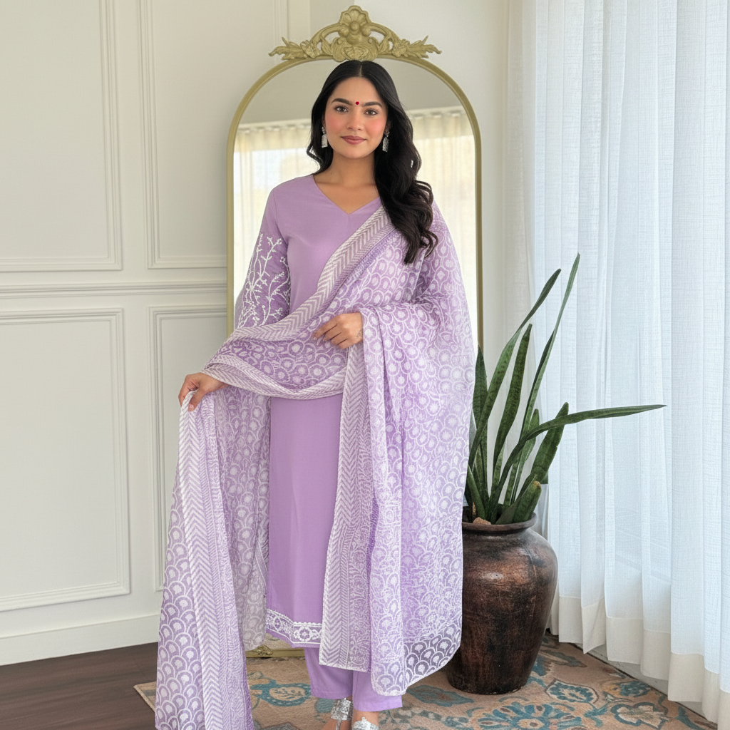 Lavender Kurta Set Square Format