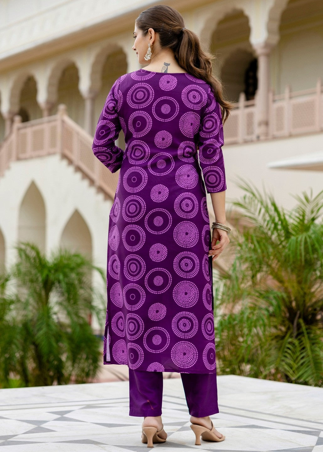 Royal Purple Printed And Embroidered Kurta Set