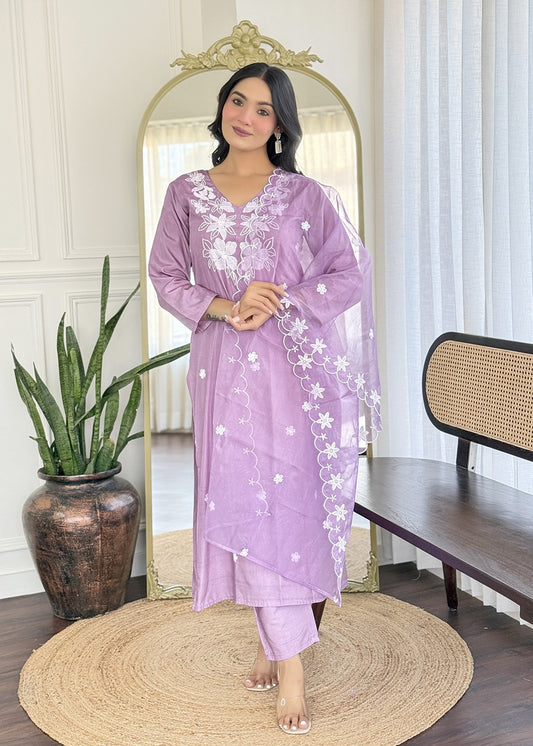 Lavender Embroidered Designer Kurta Set
