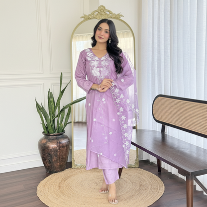 Lavender Embroidered Designer Kurta Set