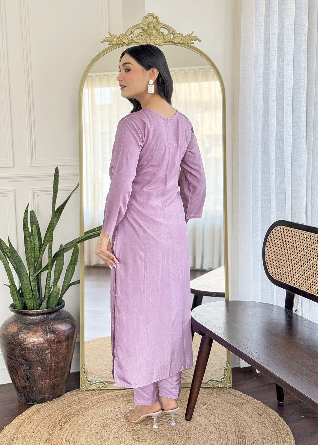 Lavender Embroidered Designer Kurta Set