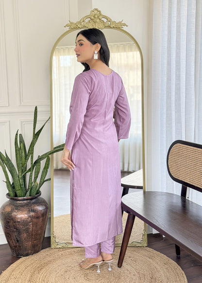 Lavender Embroidered Designer Kurta Set