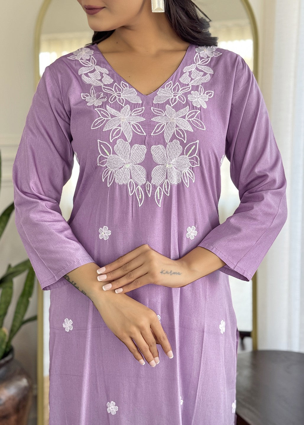 Lavender Embroidered Designer Kurta Set